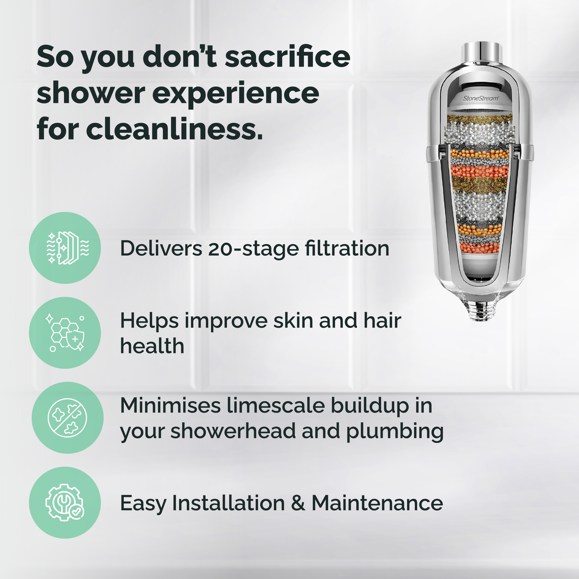 Fortschrittlicher Duschfilter für hartes Wasser